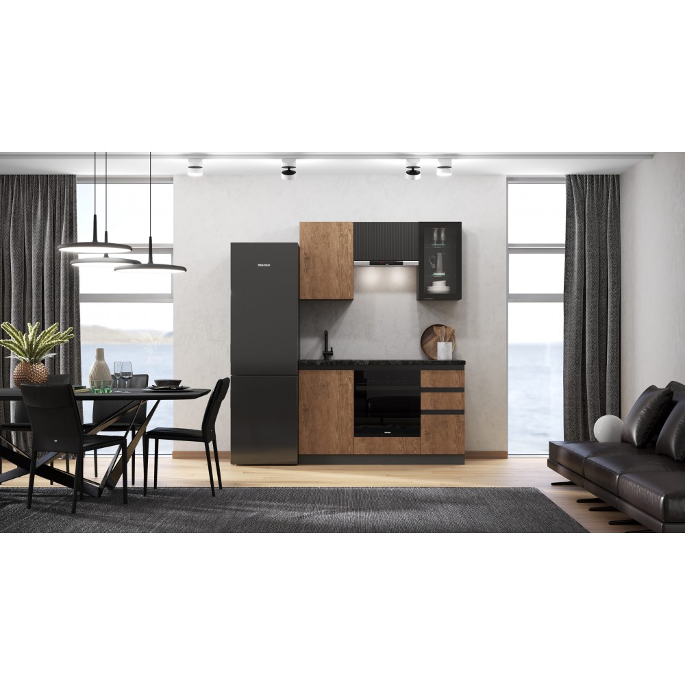 Кухня Техно-6 1,5м (Графит/Экзотическое дерево Амазония/Графит софт NEW)