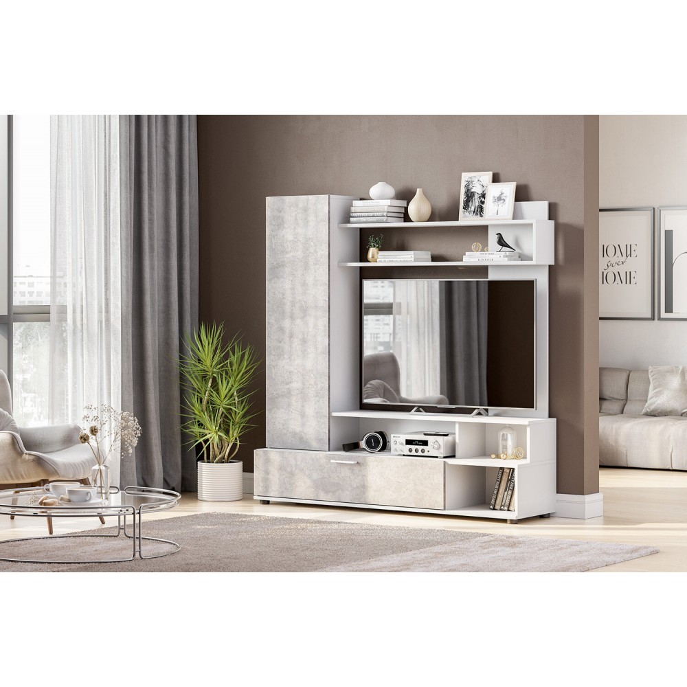 Стенка в гостиную МГС 9, белый/цемент светлый