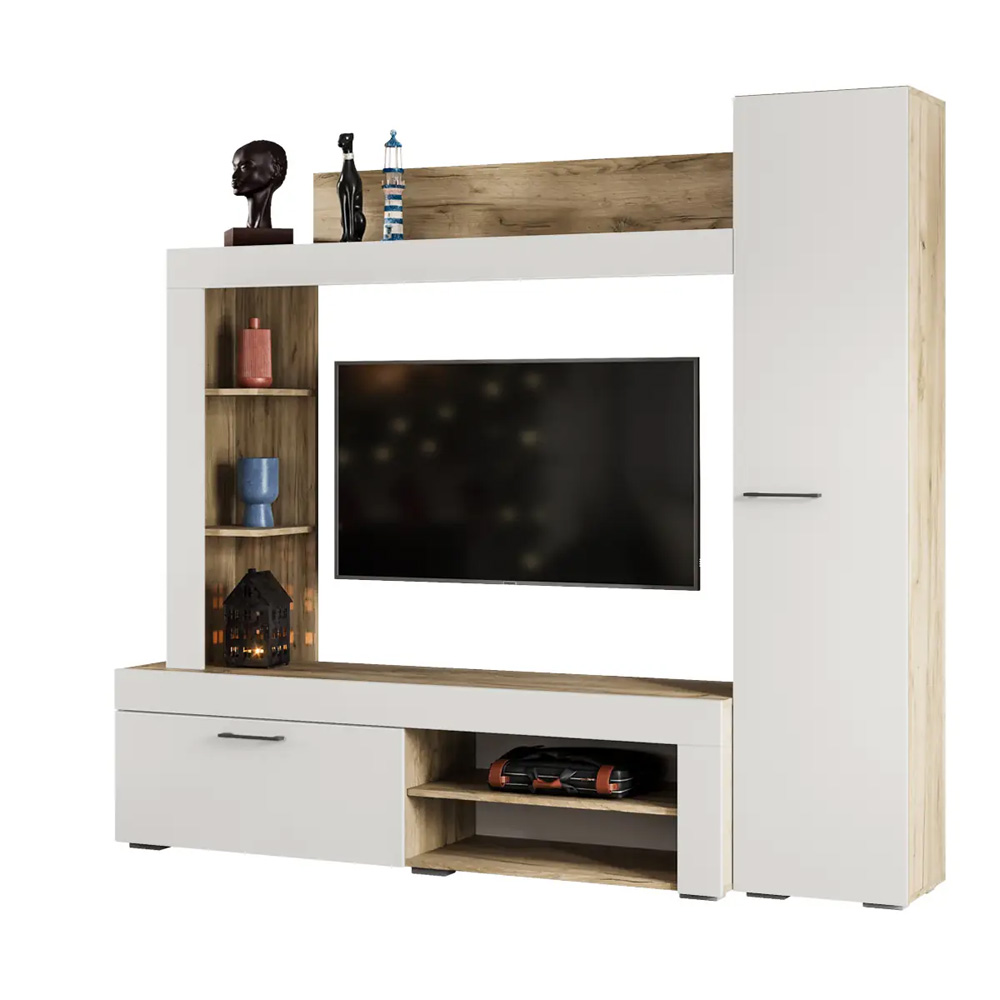 Стенка в гостиную Николь, Дуб крафт серый, Софт Айвори