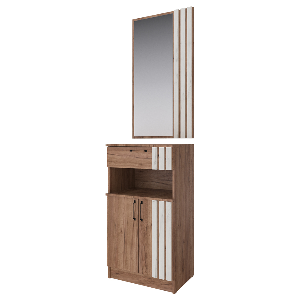 Тумба с зеркалом Кано КПТ, Дуб крафт табачный, Дуб крафт белый