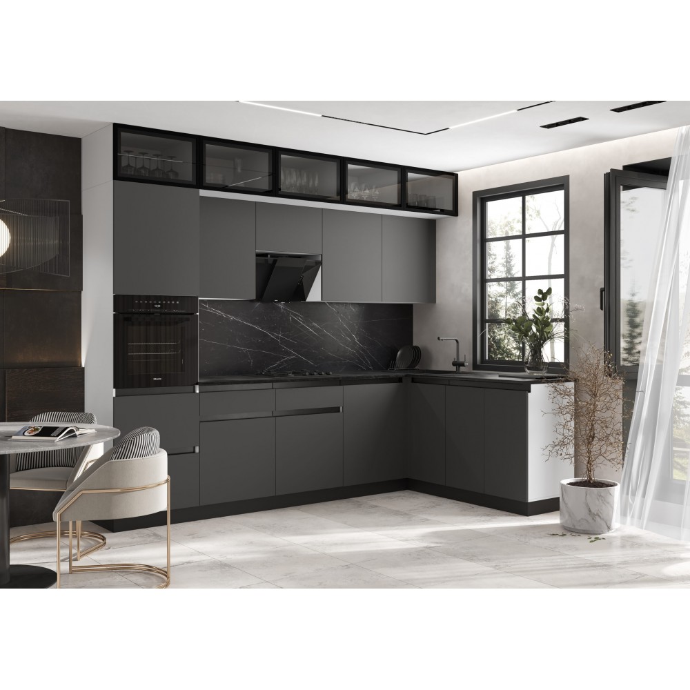 Кухня Техно-6 3,0х1,8м (Белый/Графит софт NEW)