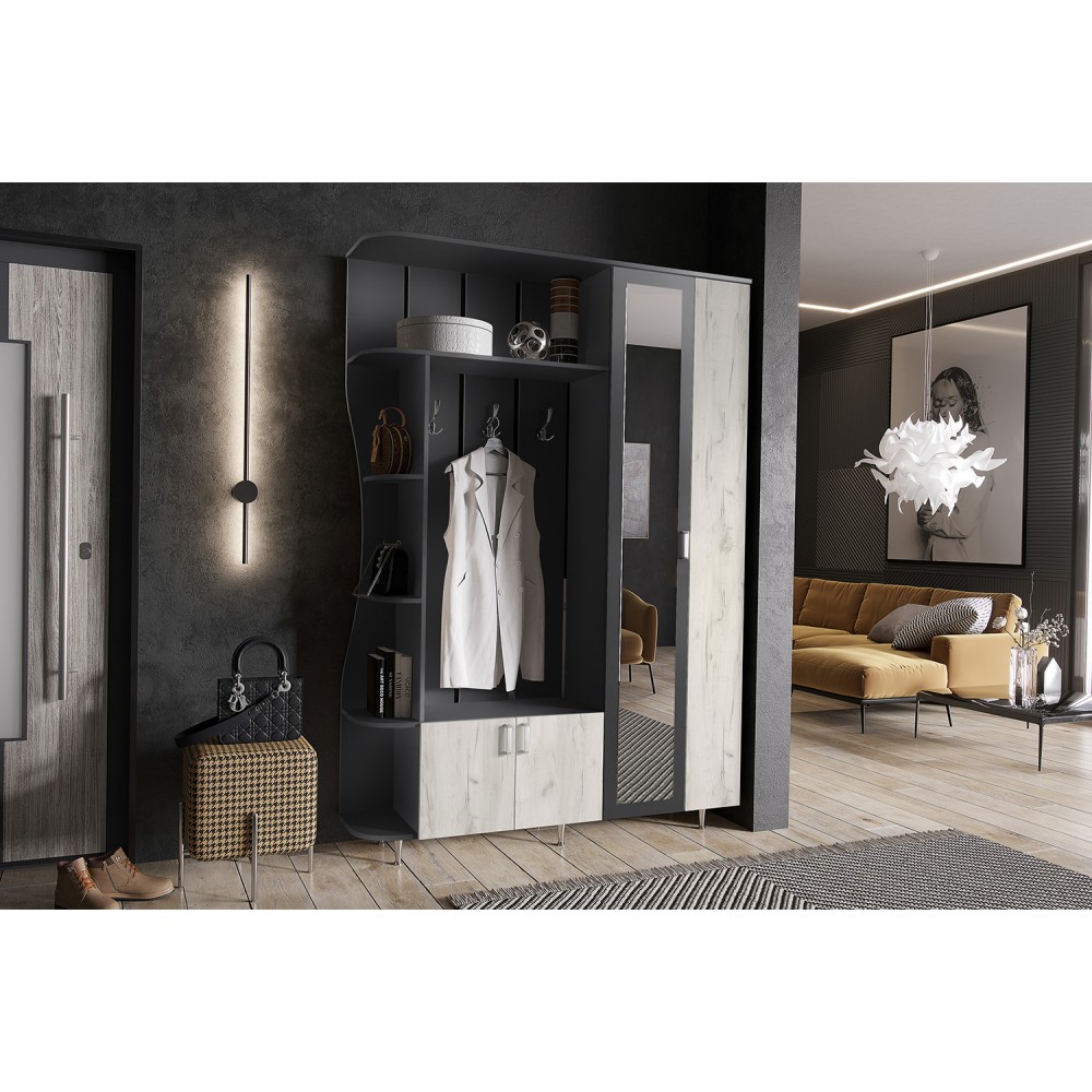 Прихожая Лика №1 1,5м, Графит, Дуб Крафт Белый
