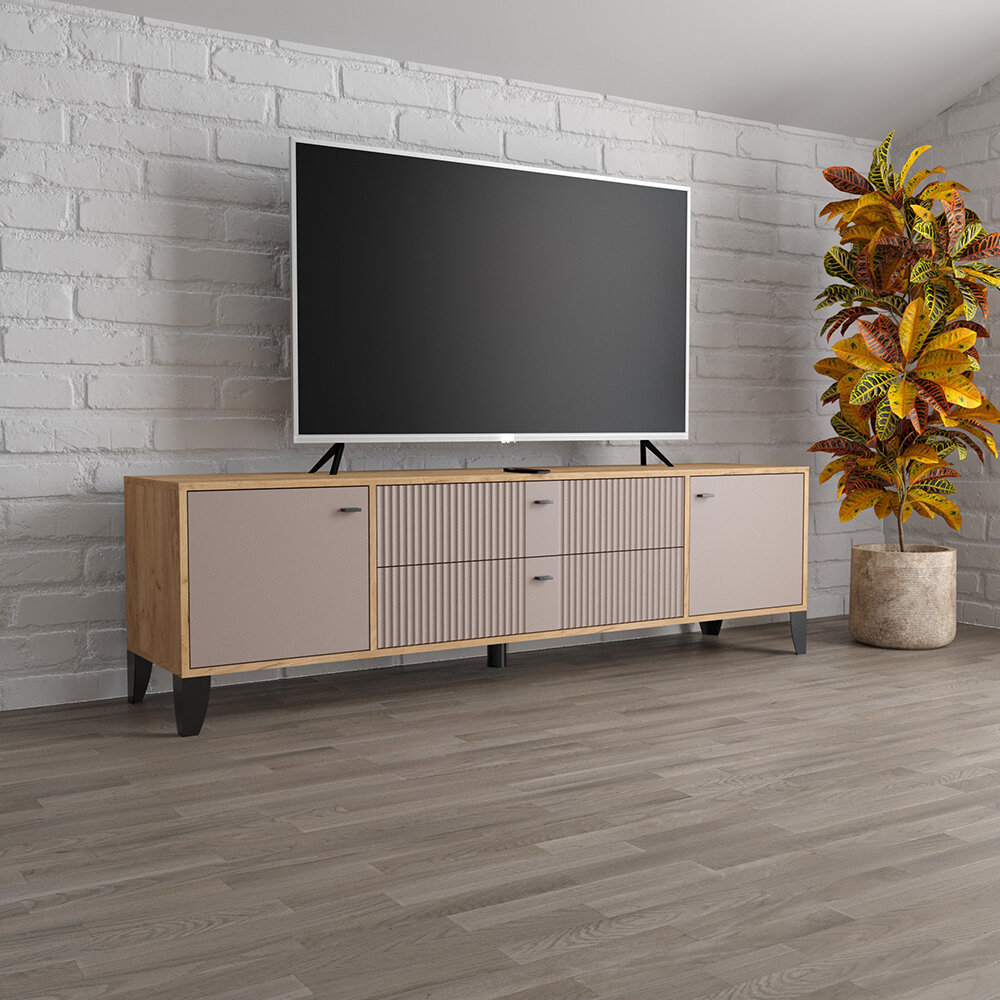 Тумба под телевизор Парус-10, Дуб крафт золотой, Карбон латте