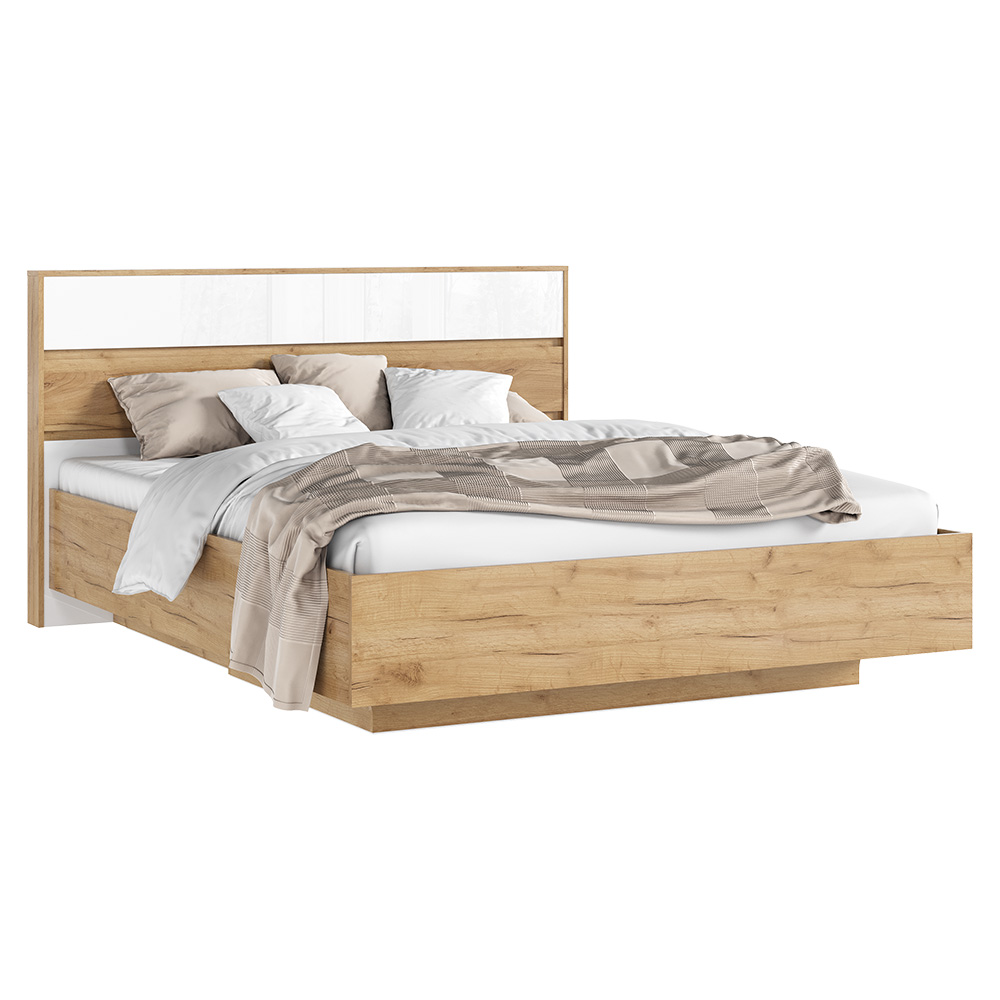 Кровать парящая с подъемным механизмом Роджина 1,6 м, Белый глянец холодный, Дуб крафт