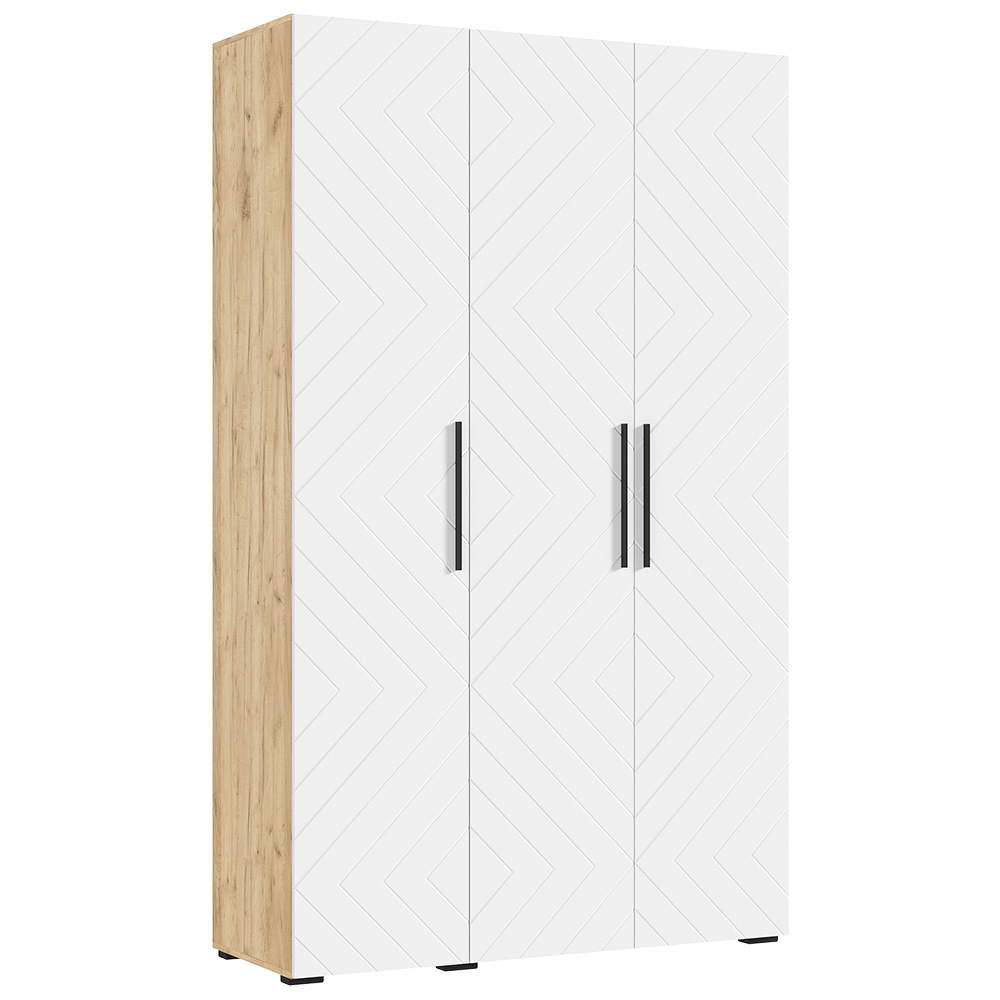 Шкаф трехстворчатый Флэш (1350), Браш Вайт, Дуб крафт