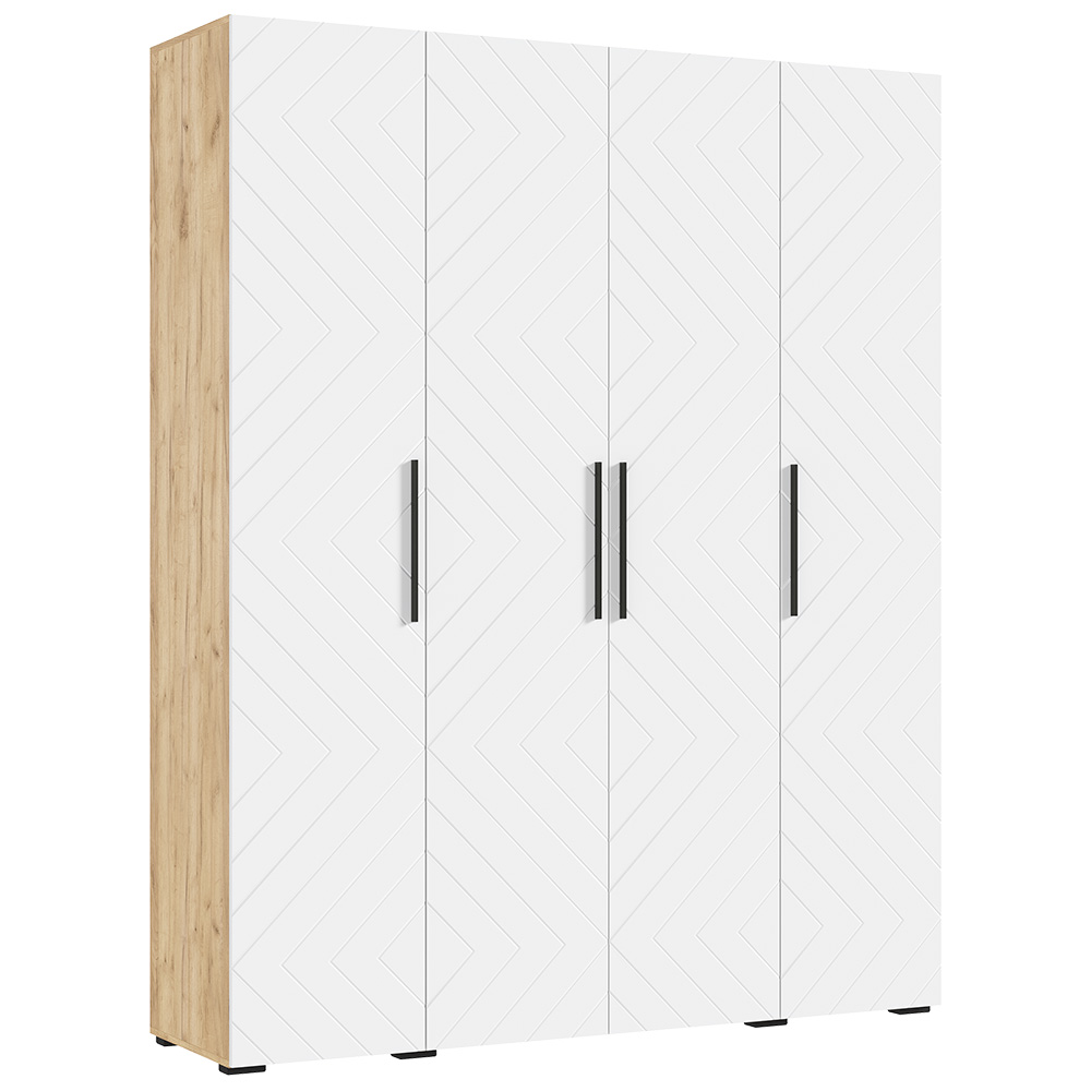 Шкаф четырехстворчатый Флэш (1800), Браш Вайт, Дуб крафт