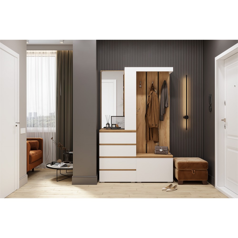 Прихожая Крона, Дуб крафт золотой, Белый