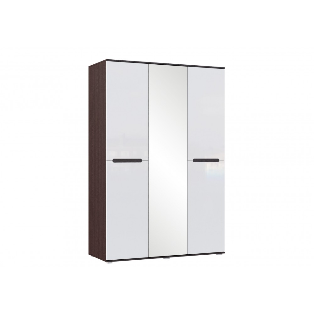 Шкаф трехстворчатый Ким, Белый глянец холодный, Венге