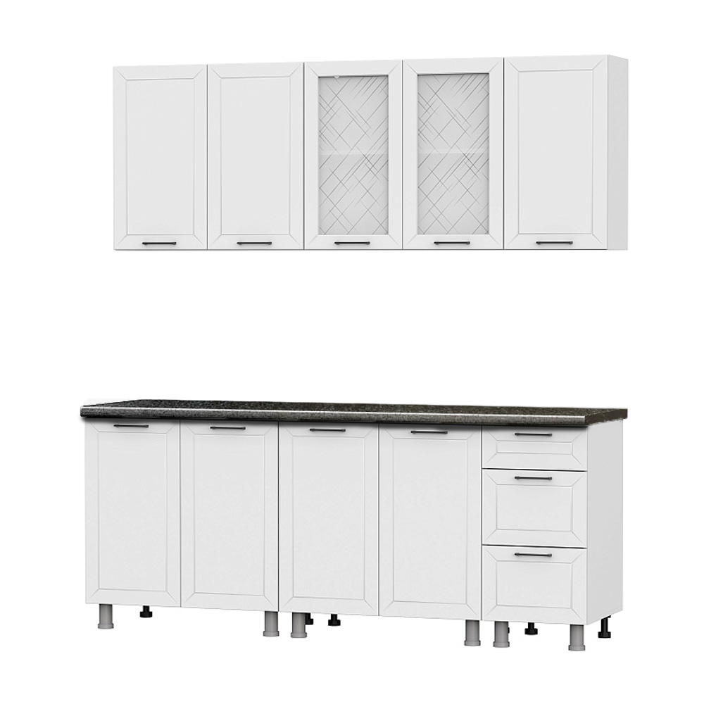 Кухонный гарнитур "Вектор" (2,0м) (МДФ) (со столешницей 38 мм) Белый/Бланж/Бланж/Черный