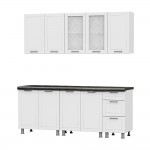 Кухонный гарнитур "Вектор" (2,0м) (МДФ) (со столешницей 38 мм) Белый/Бланж/Бланж/Черный