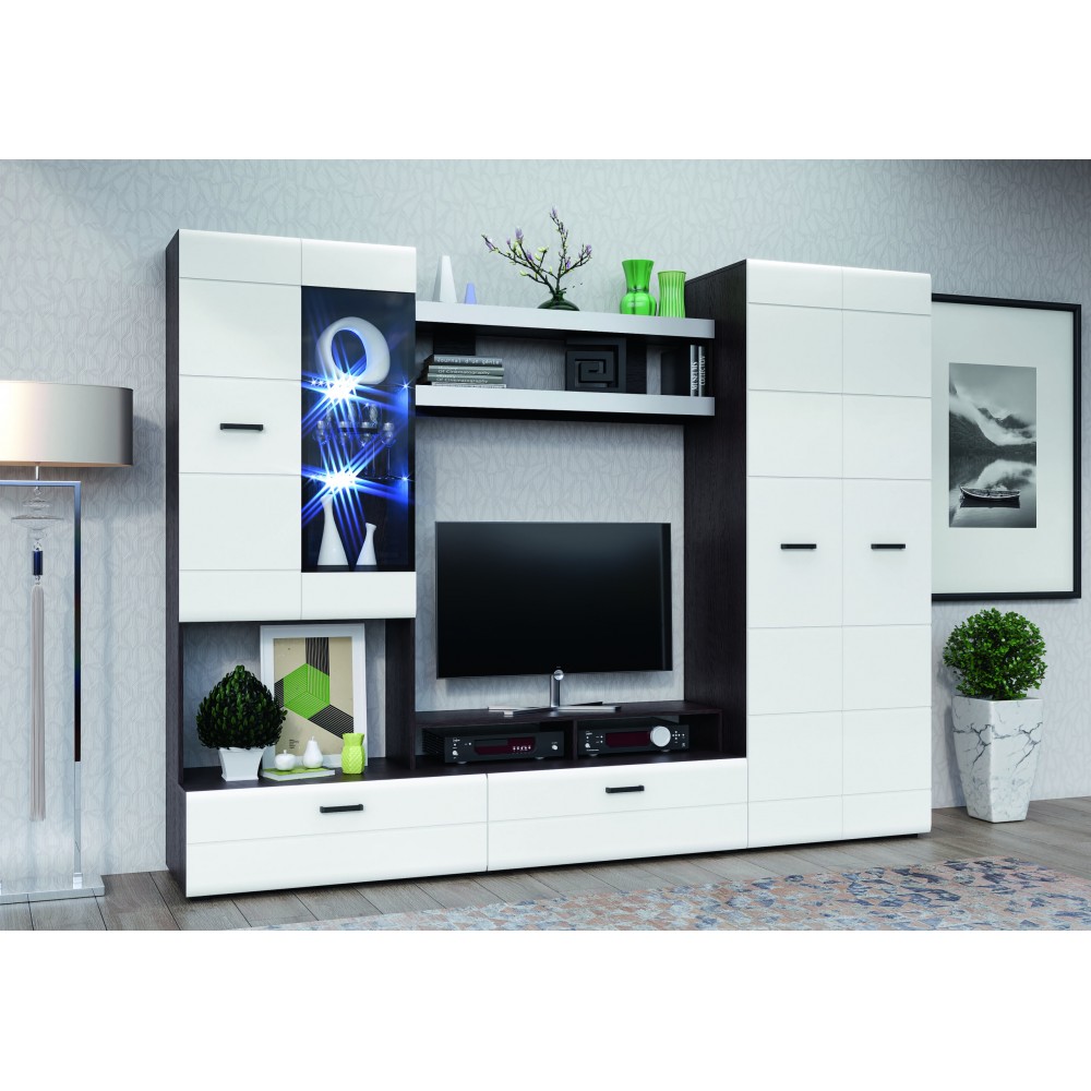 Гостиная Нэнси Вариант №4, Белый глянец холодный, Венге