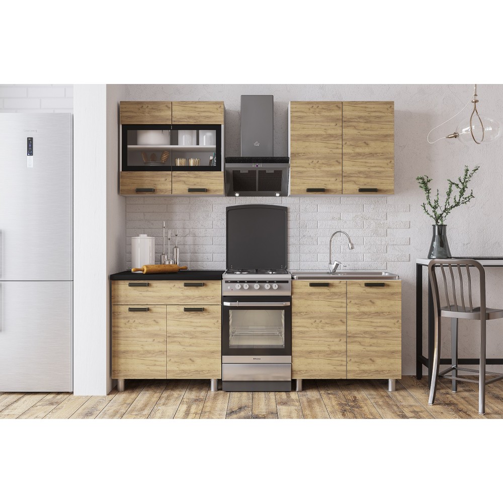 Кухня Крафт 1,6 м, Крафт, Черный янтарь