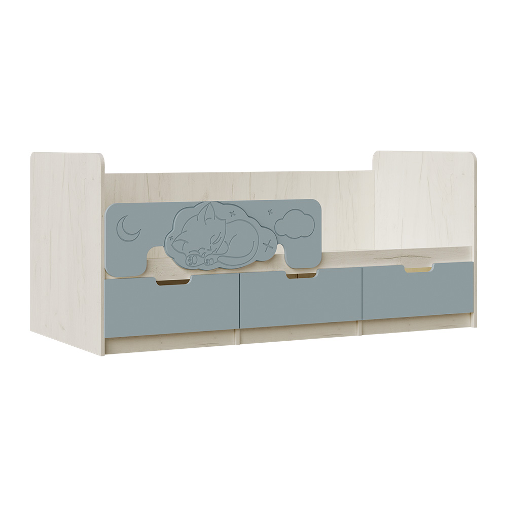 Кровать Юниор-4 (1,8х0,8м), Шарли Бриз, Дуб Крафт Белый