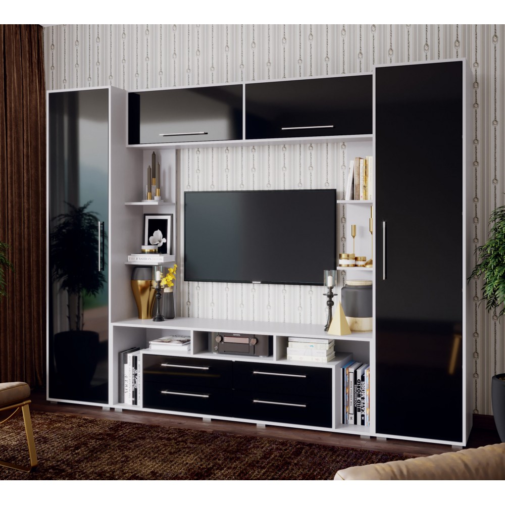 Гостиная Гармония, Черный глянец, Белый