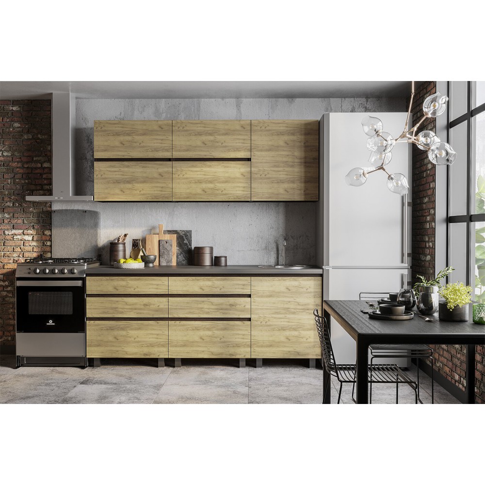 Готовая кухня Лофт 2.0 м, Венге, Черный янтарь