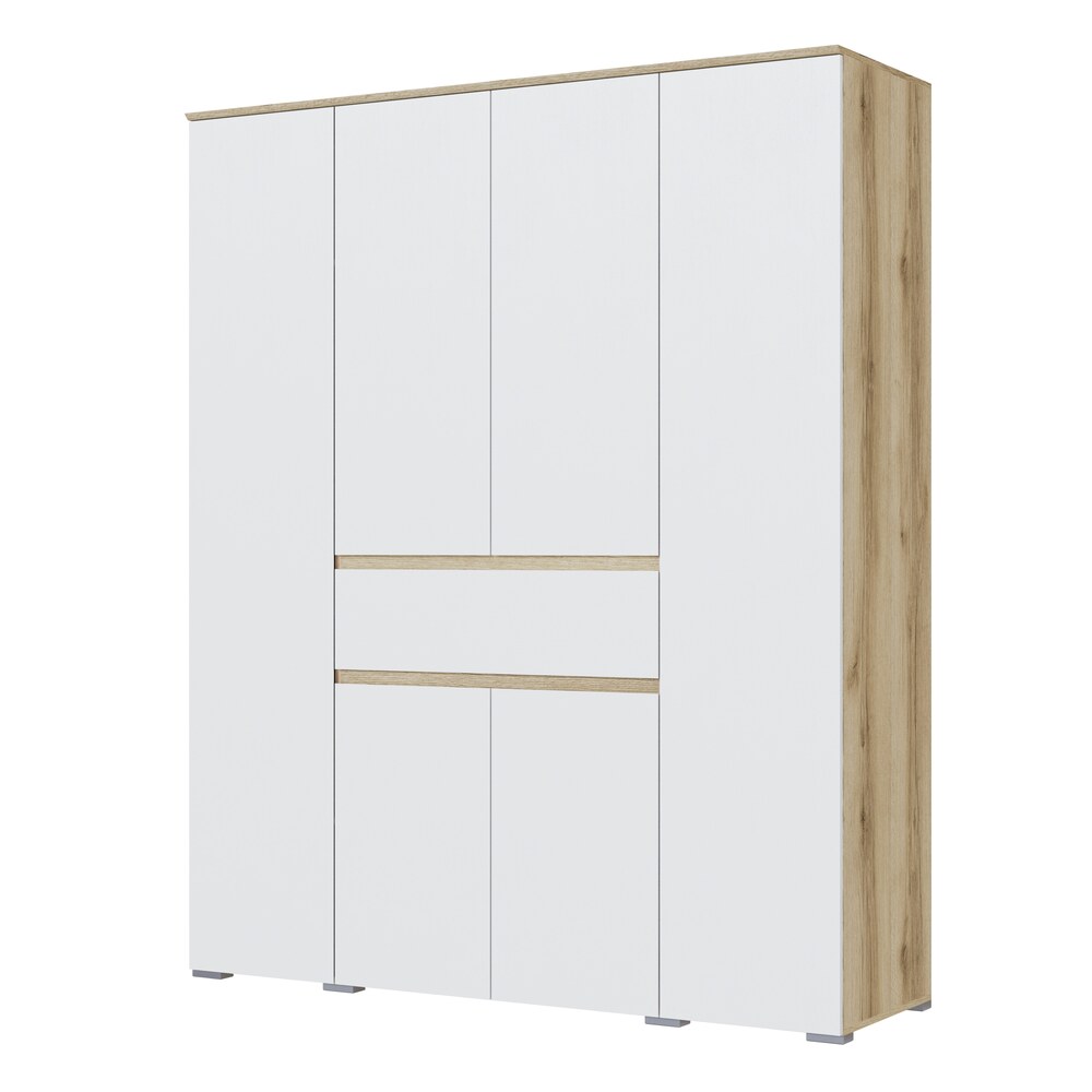 Шкаф четырехстворчатый Плейона, Дуб Делано, Белый