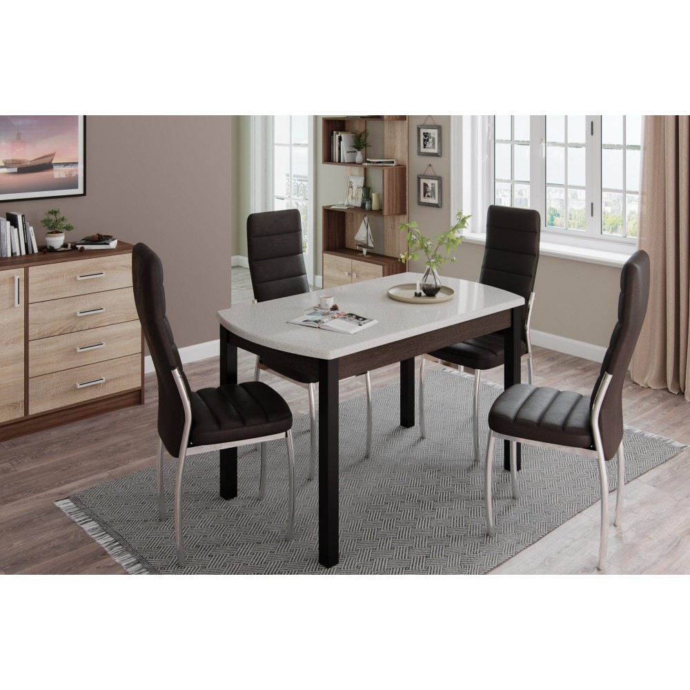 Стол обеденный Бостон-3 металл черный/белый гранит