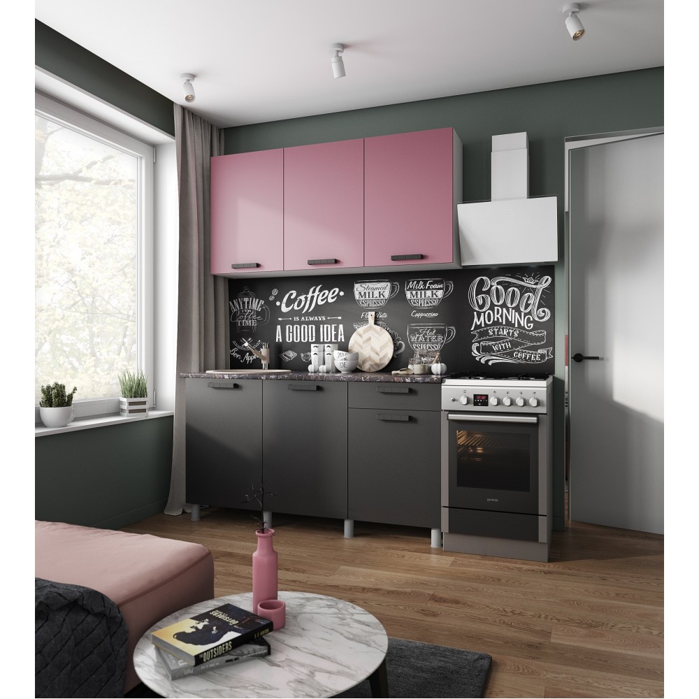 Кухня Осло, 1,5м Карбон Сакура/Карбон Вулкан