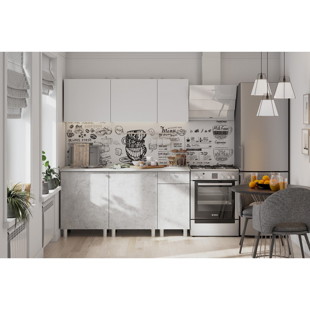 Кухонный гарнитур КГ 1 (1.6 м), Белый, Цемент светлый