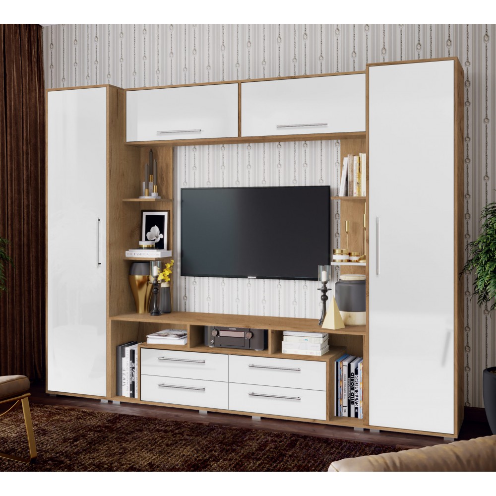 Гостиная Гармония, Белый глянец холодный, Дуб Крафт