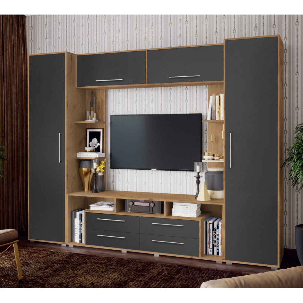 Гостиная Гармония, Графит софт, Дуб Крафт