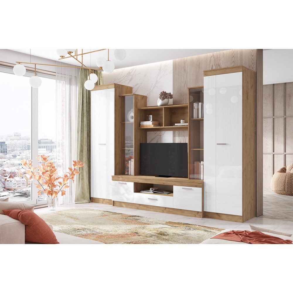 Гостиная Атлантида 6, Дуб крафт, Белый глянец холодный