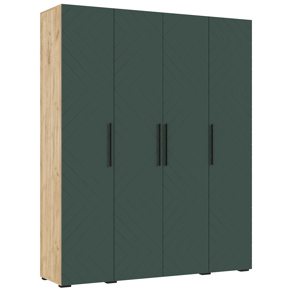 Шкаф четырехстворчатый Флэш (1800), Браш Мени Грин, Дуб крафт