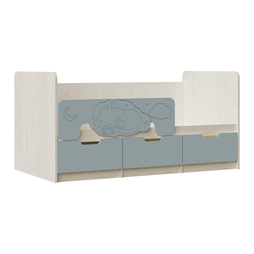 Кровать Юниор-4 (1,6х0,8м), Шарли Бриз, Дуб Крафт Белый