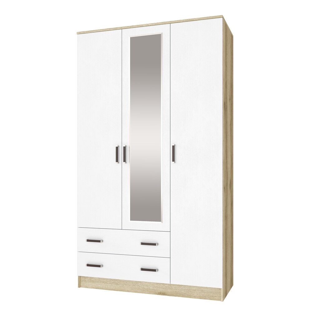 Шкаф комбинированный с зеркалом Лагуна, Дуб Делано, Белый