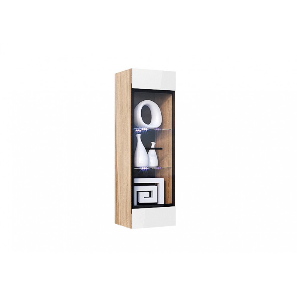 Пенал-стекло навесной Нэнси New (исп2) (ЛДСП), Белый глянец холодный, Сонома