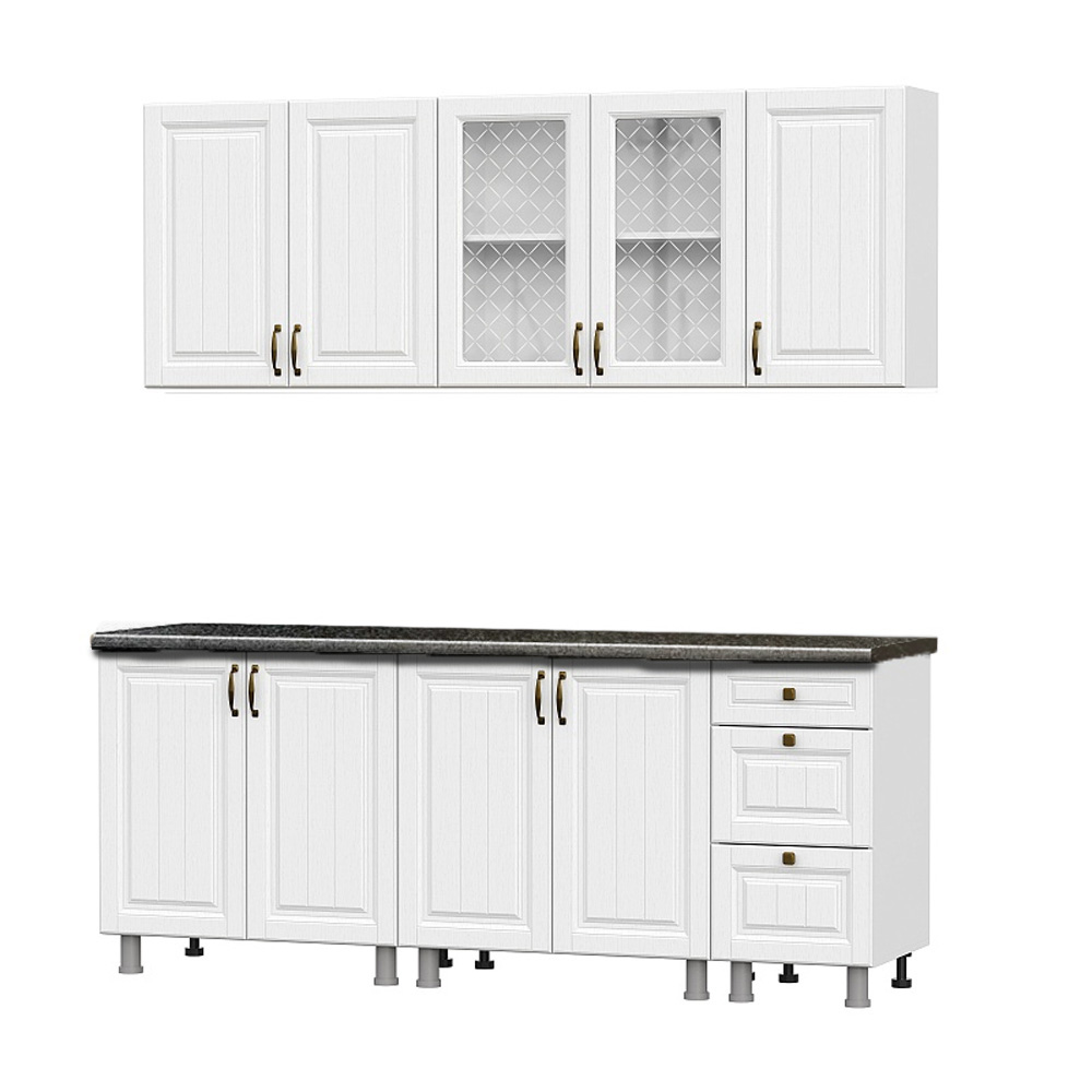 Кухонный гарнитур "Прованс" (2,0м) (МДФ) (со столешницей 38 мм) (Серия 2) Белый/Черный