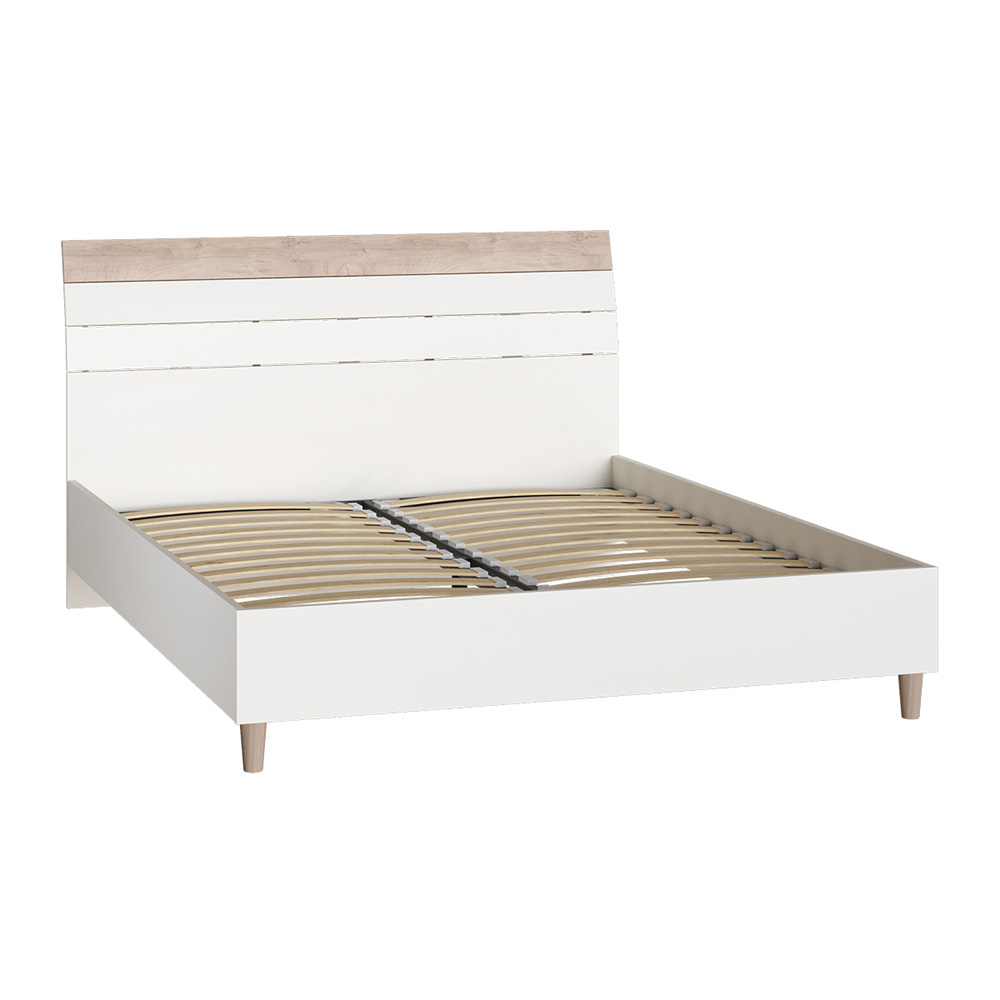 Кровать с ортопедическим основанием Муссон 11.41, Белый шагрень, Дуб эндгрейн