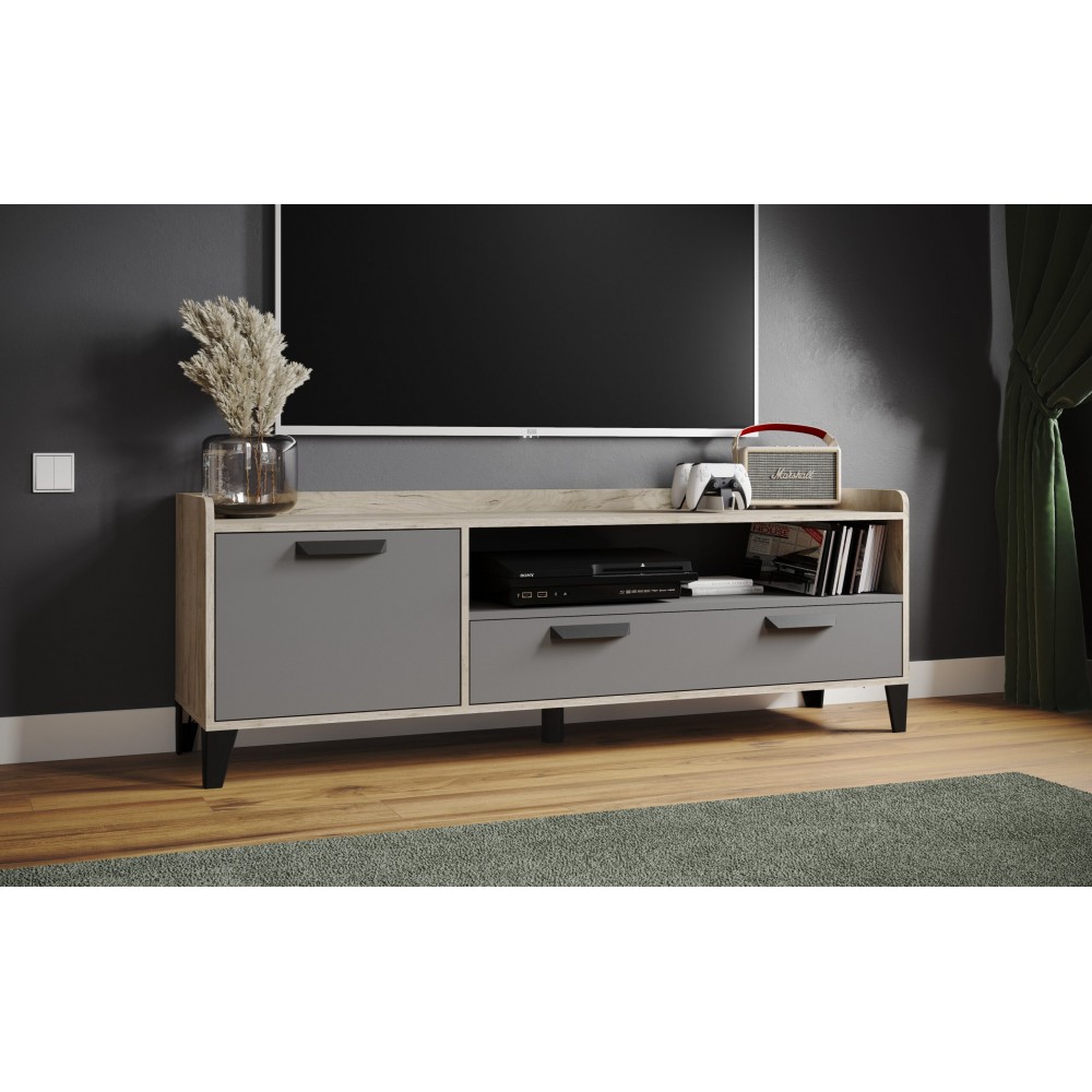 Тумба ТВ Парус-8, Дуб крафт серый, Серый