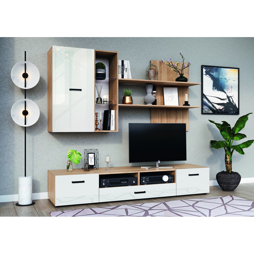 Гостиная Нэнси Вариант №5 (ЛДСП), Белый глянец холодный, Сонома