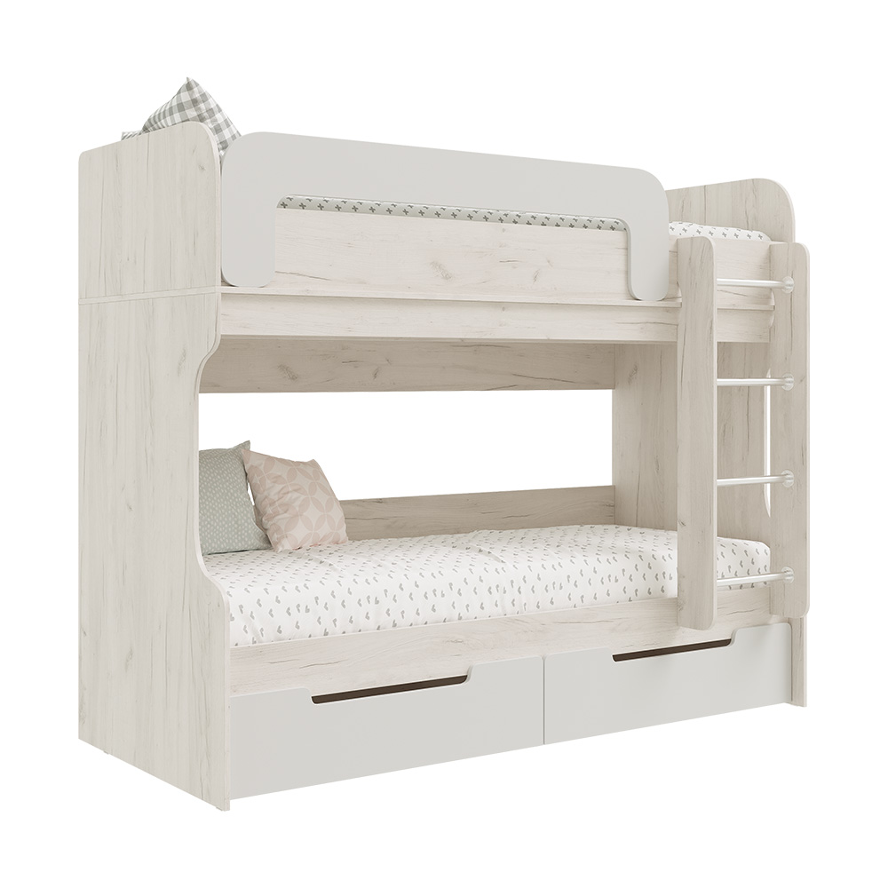 Кровать двухъярусная Юниор-4, Шарли Белый, Дуб Крафт Белый