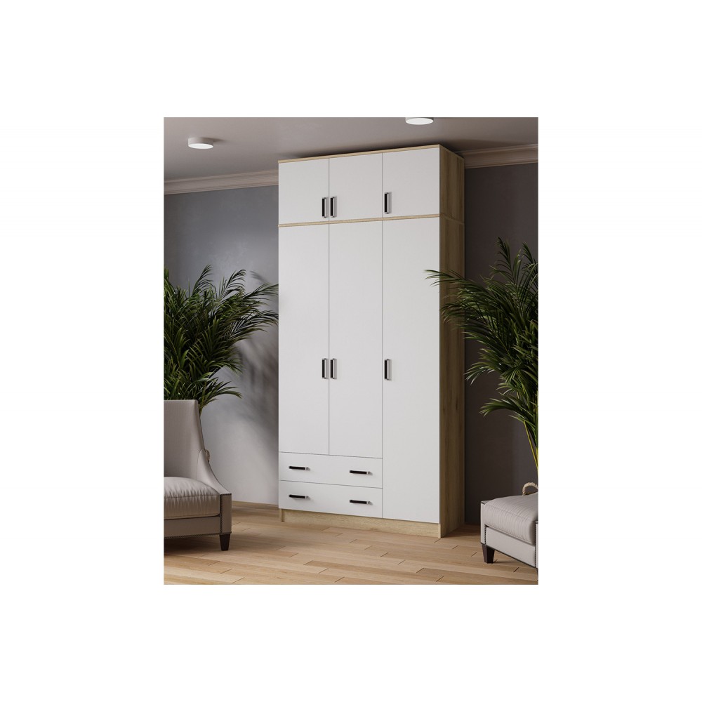 Шкаф с антресолью Лагуна 120 см, Дуб Делано, Белый