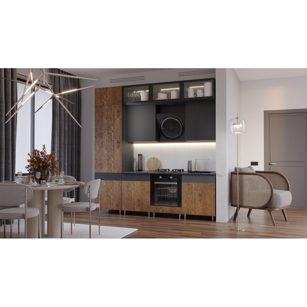 Кухня Техно-5 2,4м Компановка №2 (Графит/Экзотическое дерево Амазония/Графит софт NEW)