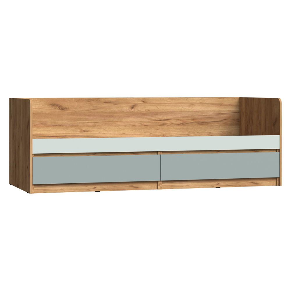 Кровать с ящиками Челси Color, Мята темная, Сумеречный голубой, Дуб крафт