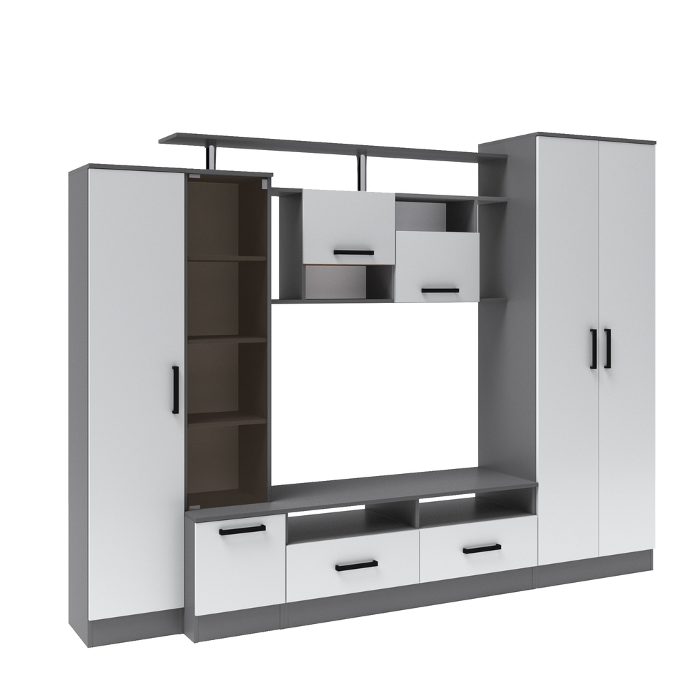 Стенка в гостиную Оскар-5, Графит серый, Камень серый