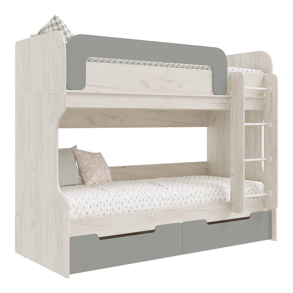 Кровать двухъярусная Юниор-4, Шарли Бриз, Дуб Крафт Белый