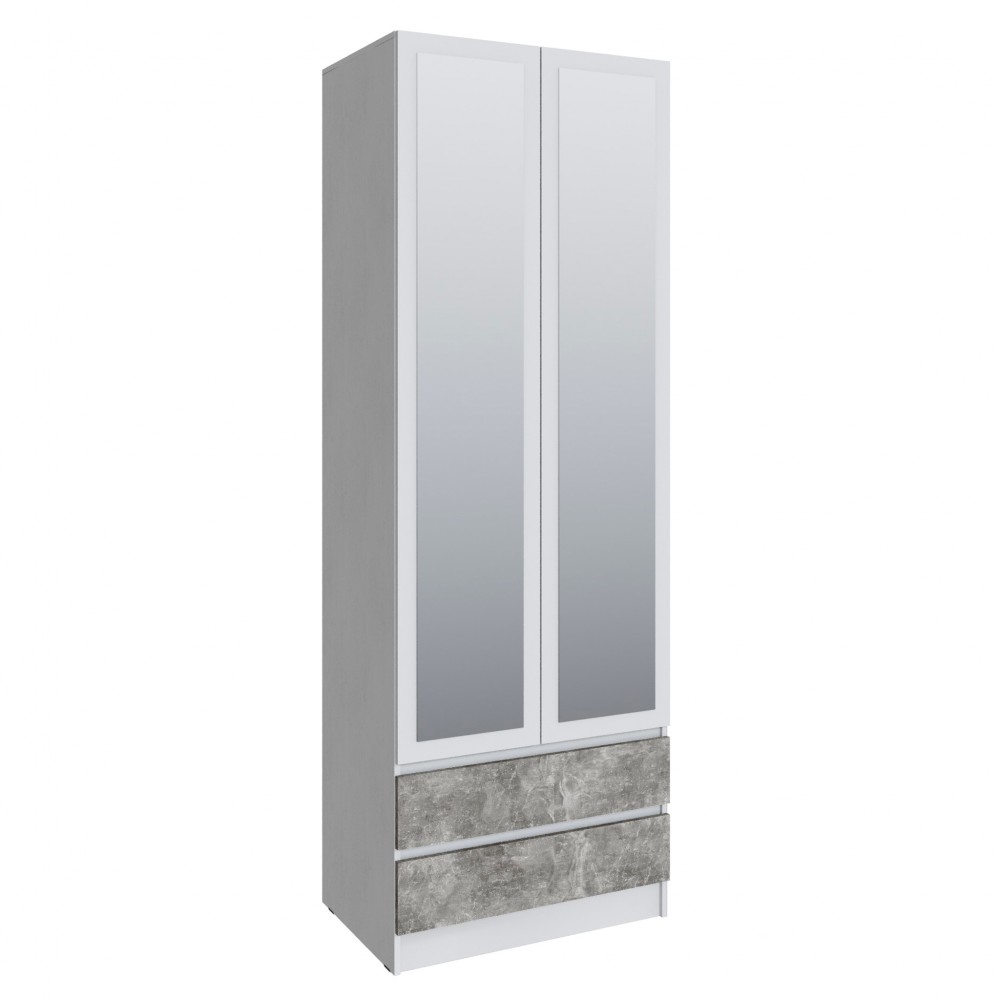 Шкаф Мадрид (0,8) с 2 ящ. без ручек с зеркалом белый/ателье светлое