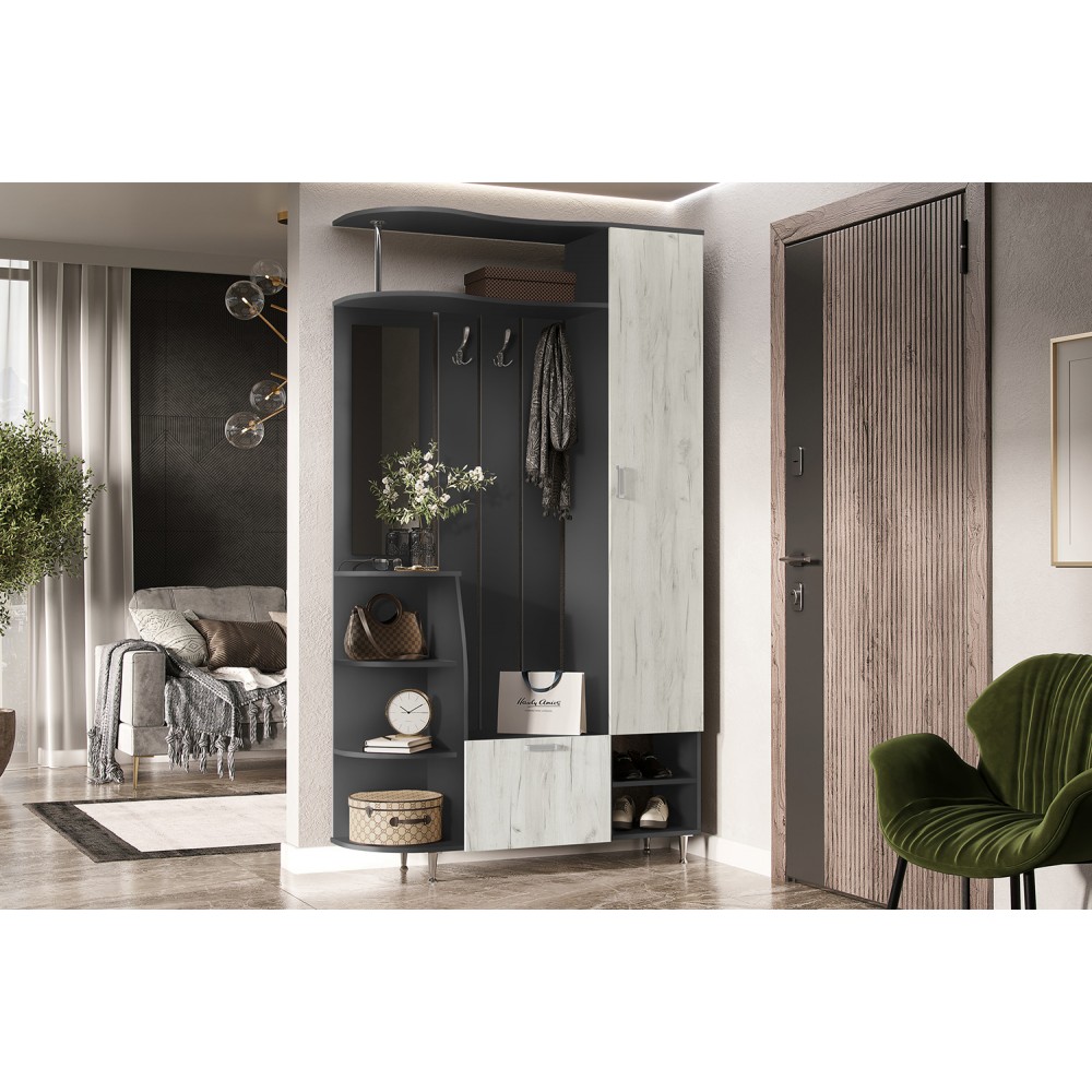 Прихожая Лика №2 1,2м, Графит, Дуб Крафт Белый