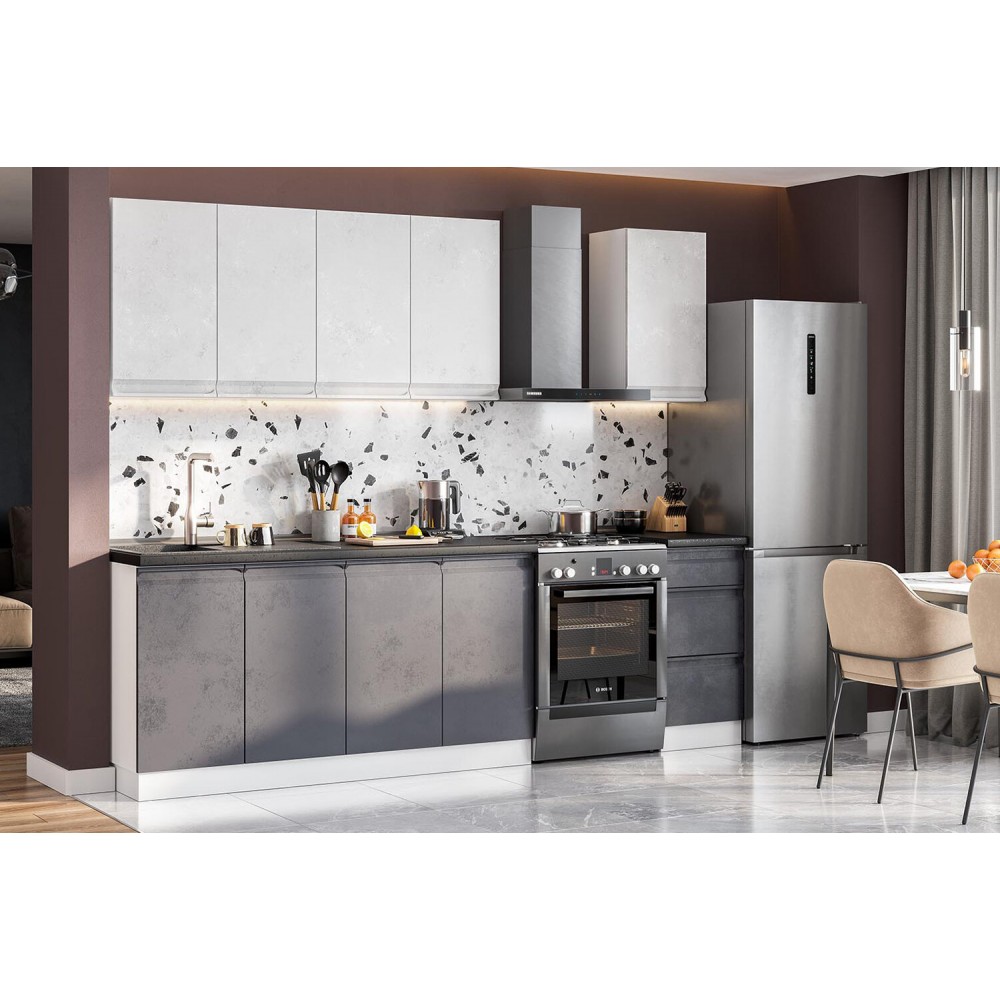 Кухонный гарнитур Вельвет 2.0 м (без столешницы), Белый, Бетон графит