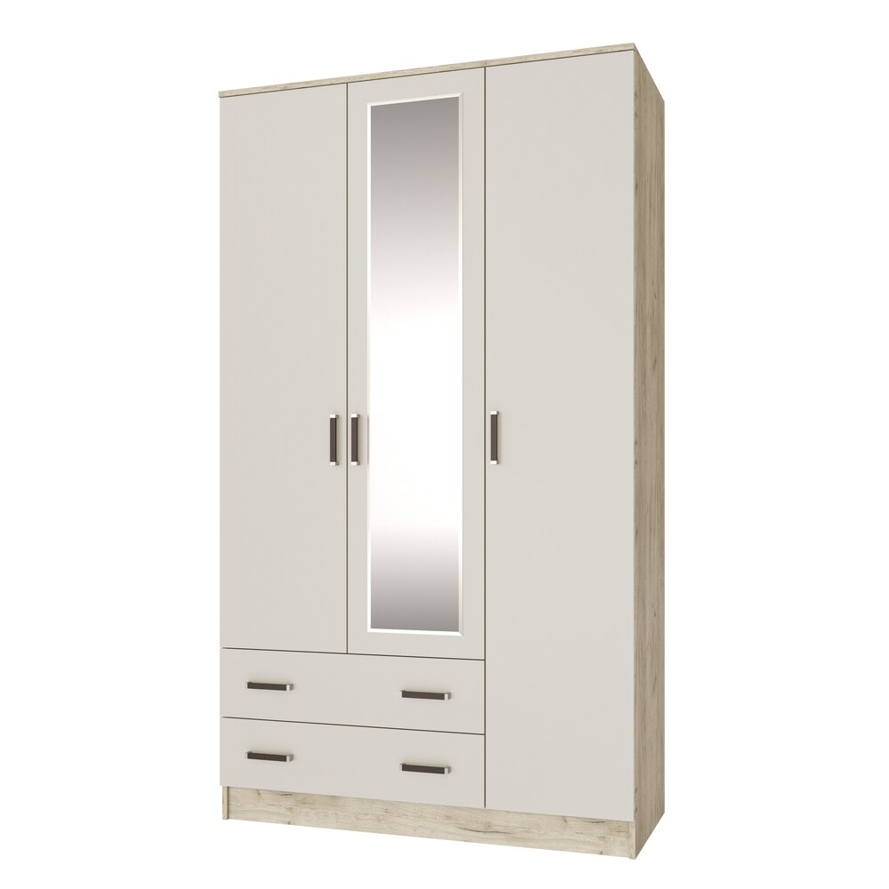 Шкаф комбинированный с зеркалом Лагуна, Дуб крафт серый, Кашемир