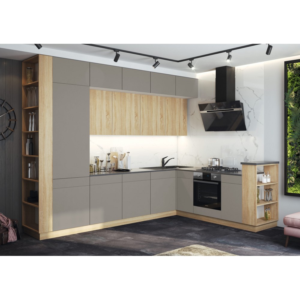 Кухня Техно-5 3,2*2,24м (Сонома/Браш Текстура Грей, Белый (Кастилло темный)