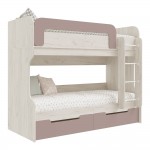 Кровать двухъярусная Юниор-4, Шарли Pink, Дуб Крафт Белый