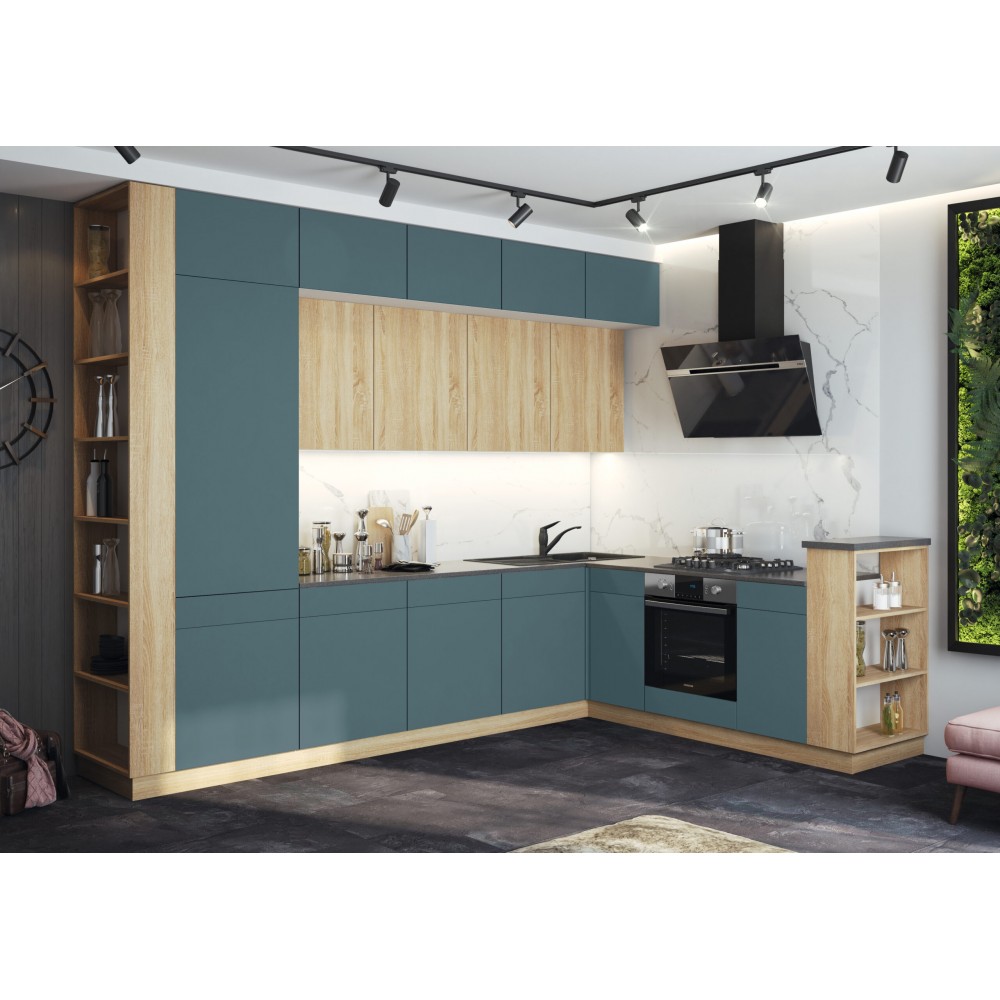 Кухня Техно-5 3,2*2,24м (Сонома/Браш Блю, Белый (Кастилло темный)