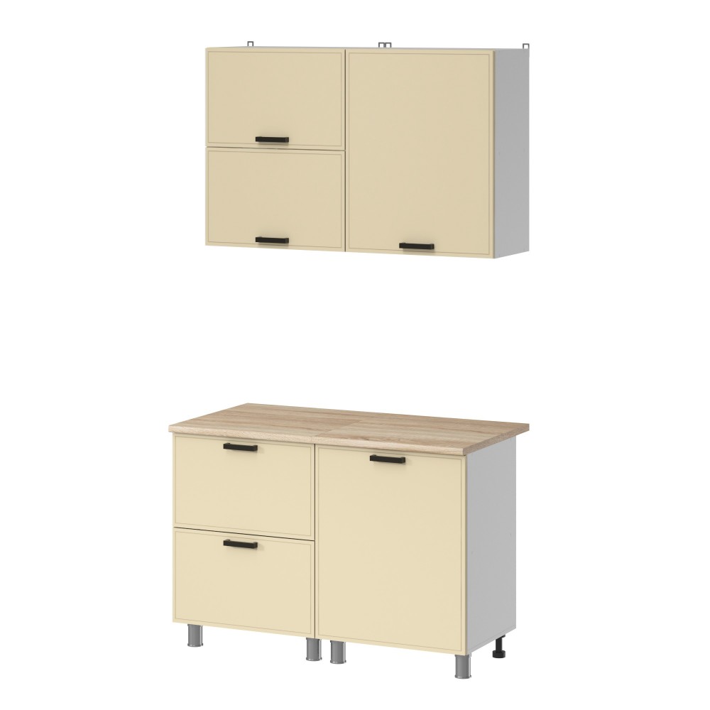 МК Аленушка 1,2м с ящ.в 2 Магнолия Крем,скоба черный,сонома