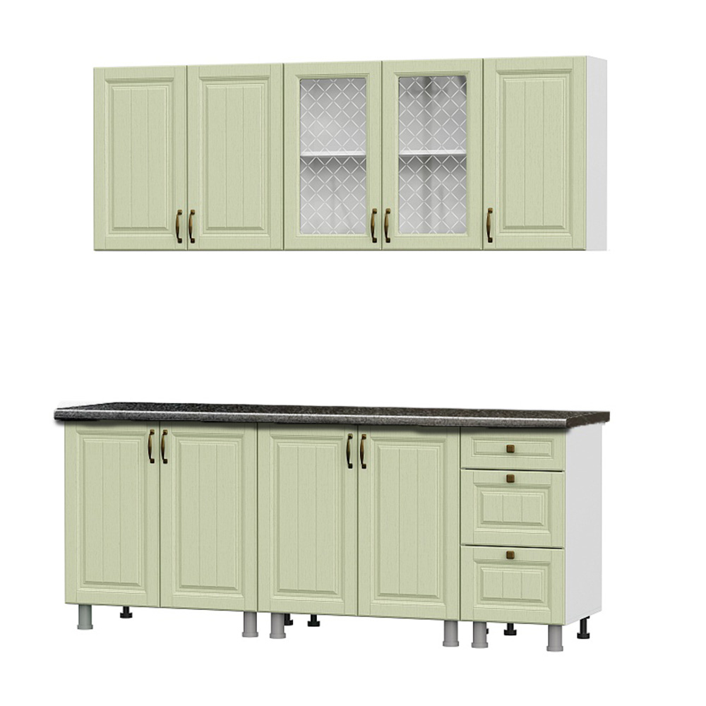 Кухонный гарнитур "Прованс"2,0м(МДФ)(со столешницей 38 мм)Серия 2Белый/Фисташковый текстурный/Черный