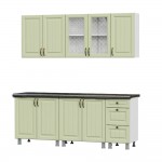 Кухонный гарнитур "Прованс"2,0м(МДФ)(со столешницей 38 мм)Серия 2Белый/Фисташковый текстурный/Черный